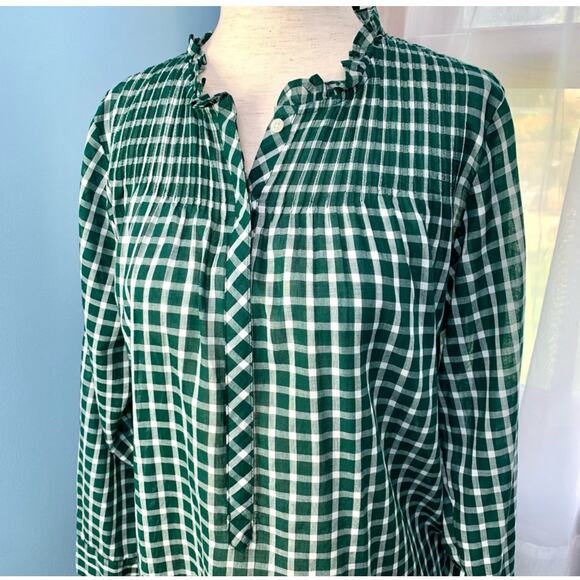 J. Crew Green Gingham Windowpane Popover Pintuck Top Size 6 - Picture 3 of 7